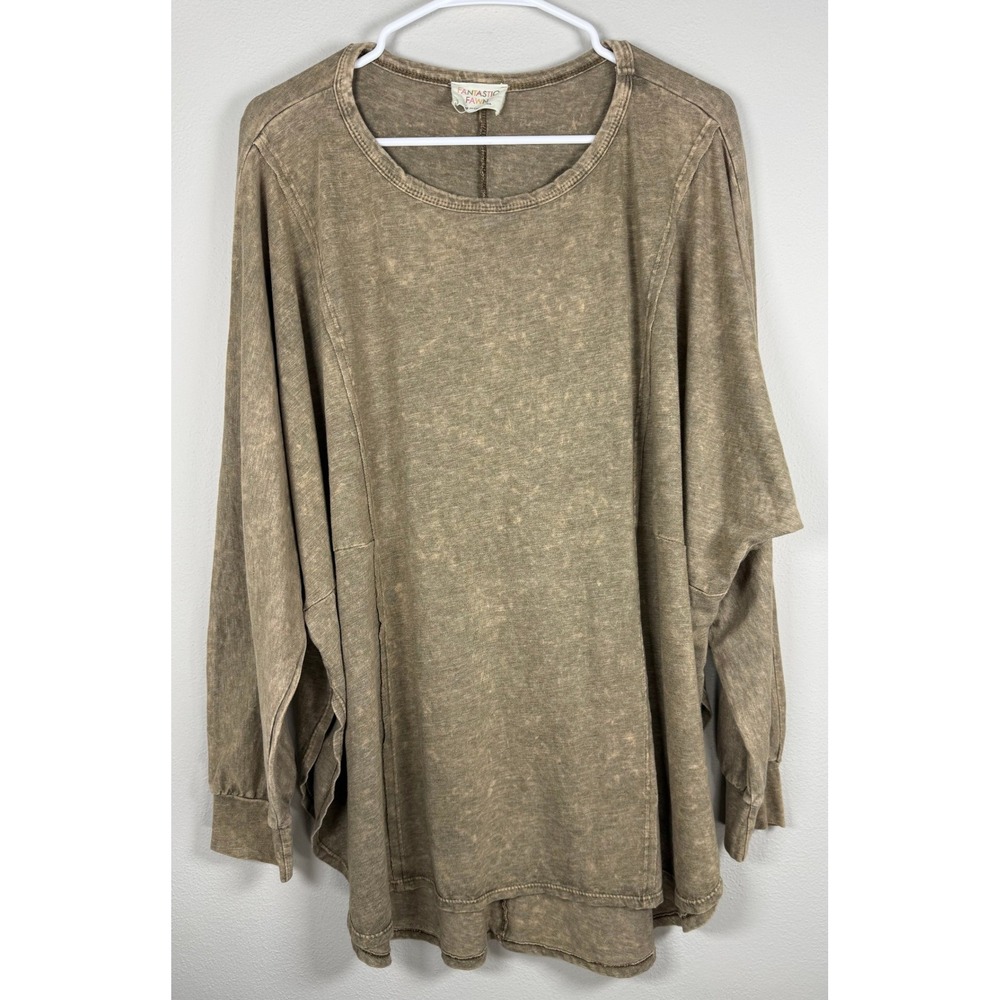 Oversized Long Sleeve Tee Women M Acid Wash Boho Slouchy Lagenlook Layers Earthy